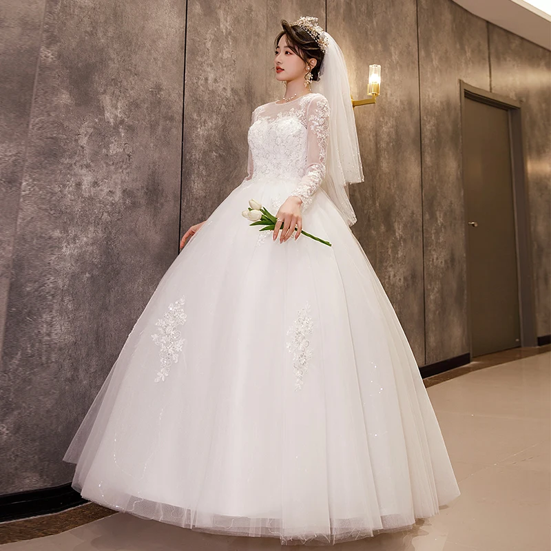 Vestido De Novia De manga larga, nuevo estilo De Novia De talla grande, vestidos De Novia con flores De ensueño, con cordones, foto Real, 2022