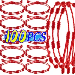 2/100Pcs Lucky 7 Knot Red String Bracelets for Lover Protection Amulet Friendship Braid Rope Women Men Wristband Jewelry Gifts