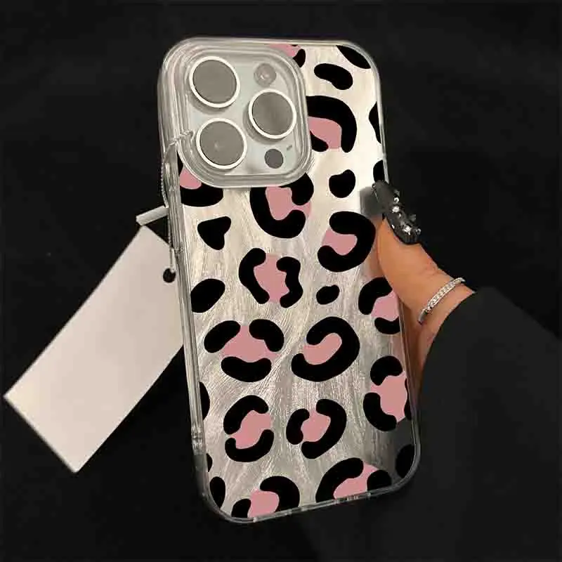 Exquisite Pink Leopard Print Phone Case For iPhone15 14 13 12 11Pro Max XR XS MAX 78Plus MINI Y2K Girl Cute Anti Fall Back Cover