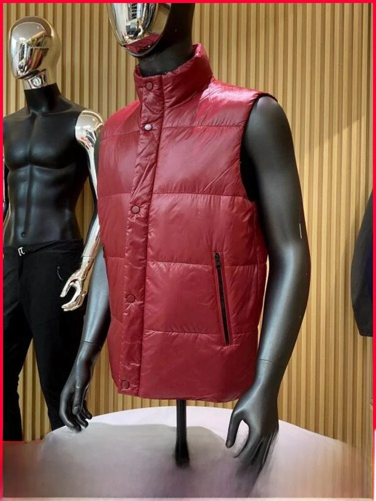 

Recommended Value! Men's Thiened Stand Collar down Vest Autumn Winter Lightweight Multi Layered Wear Nylon Fabric Warmth