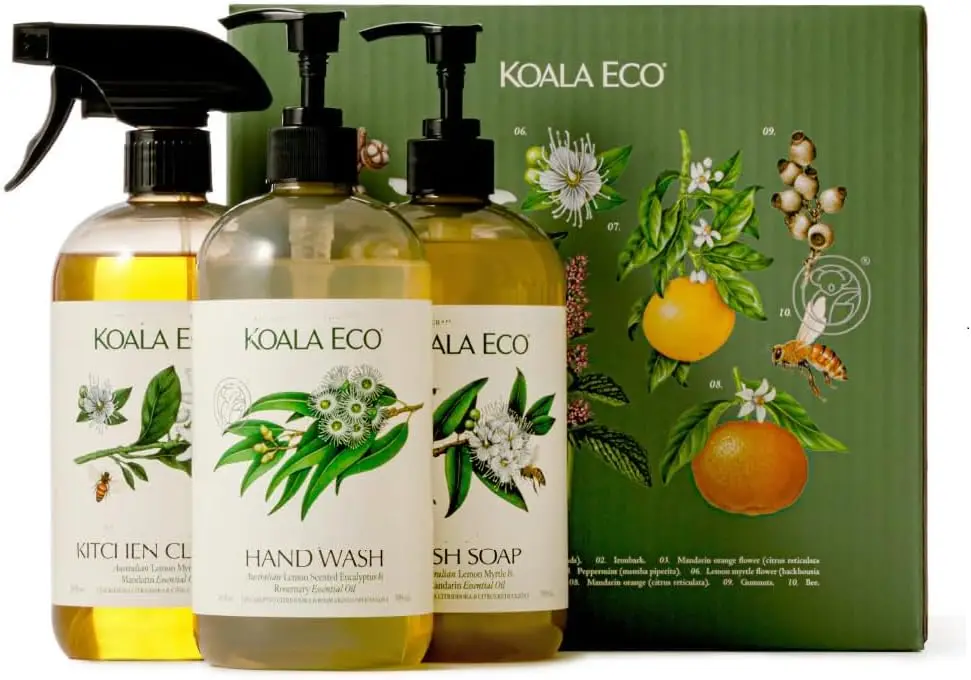 

Gift Set of 3 Includes: Kitchen Cleaner, Dish Soap, Hand Wash, Beautifully Packaged - Australian Lemon Eucalyptus, Lem