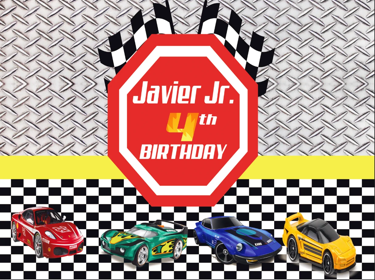 7X5FT Classic Luxury Car Race Racing Game Happy Birthday Metal Checkers Custom Photo Backdrop Background Vinyl 220cm X 150cm