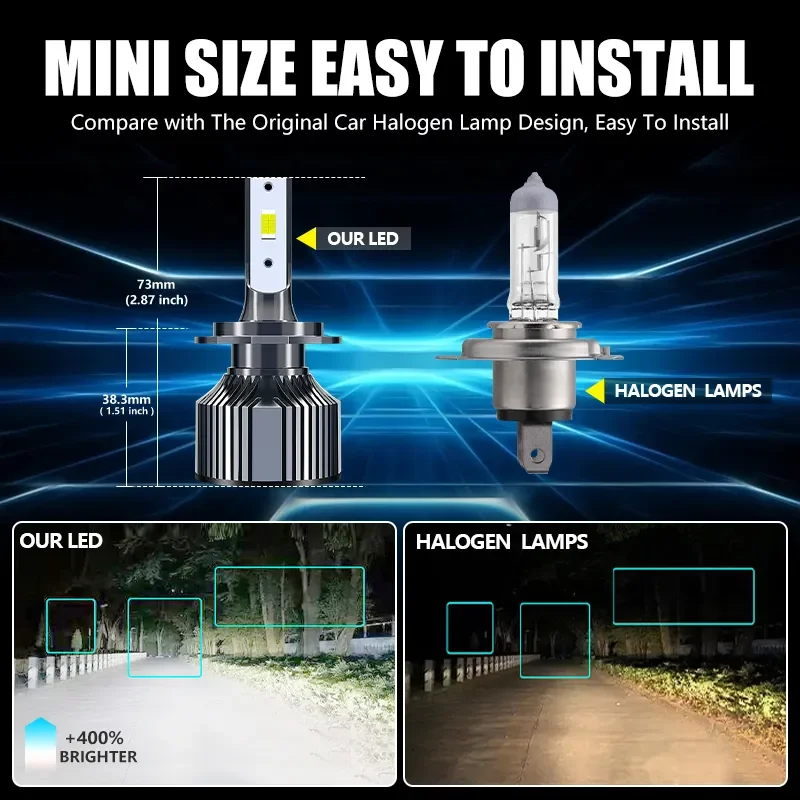 Carshark H7 LED Bulbs Headlight 55W 40000LM CSP H1 H4 H11 H8 H9 Auto Lamps Turbo Ice 9005 HB3 9006 HB4 9012 Hir2 Car Fog Lights