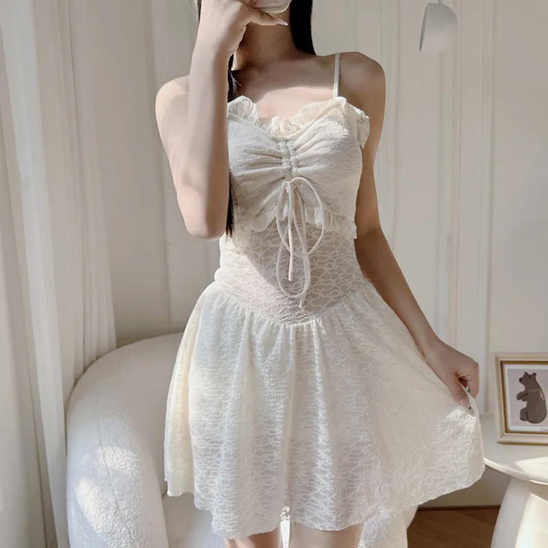 

Fairy swimsuit female 1-piece flat angle conservative thin belly cover sexy lace Internet celebrity hot spring vacation swimsuit