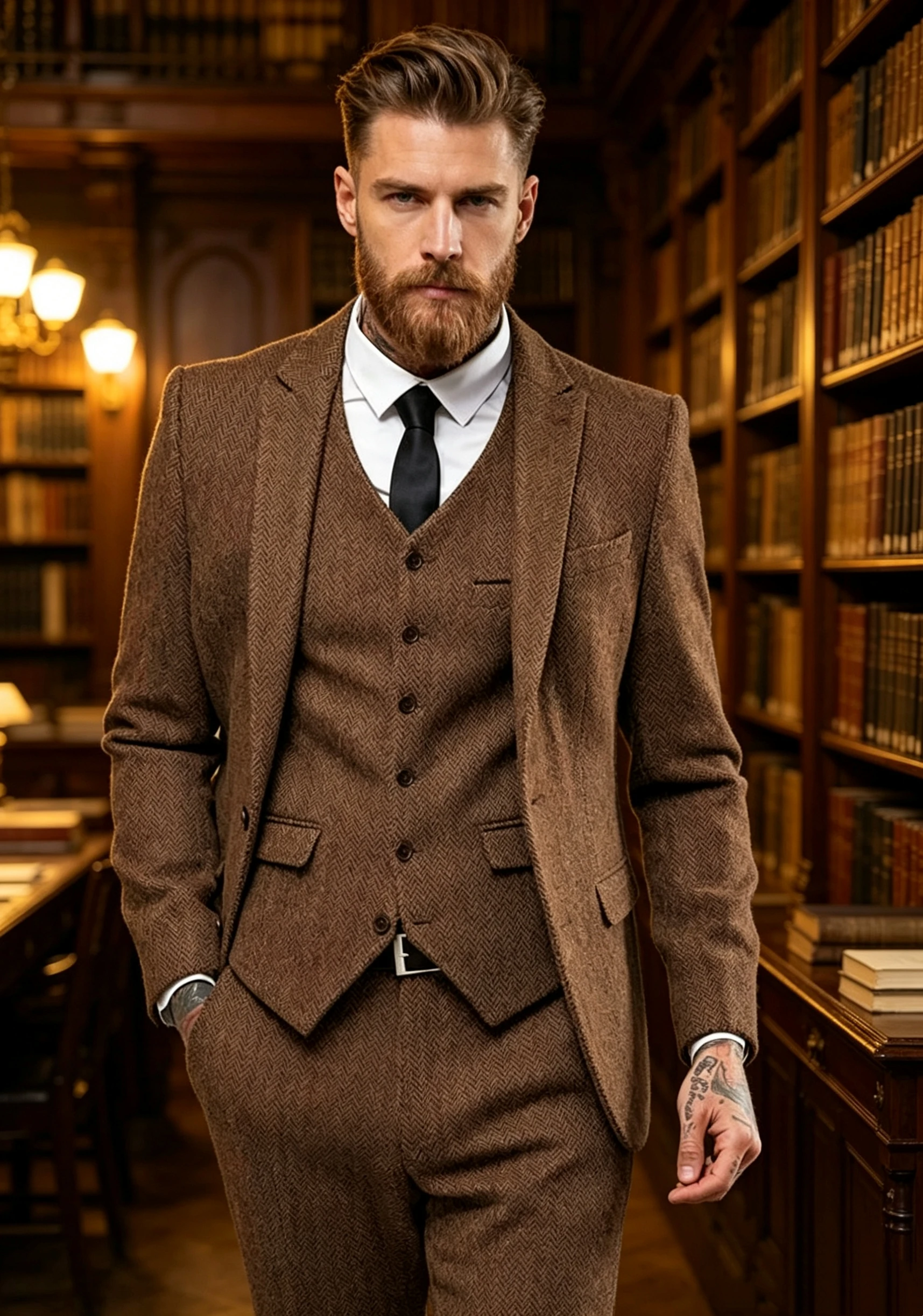 

Dark Brown Wool Tweed Winter Suit for Men Herringbone Slim Fit Formal Groom Tuxedo 3 Piece Wedding Male Suits(Jacket+Vest+Pants)