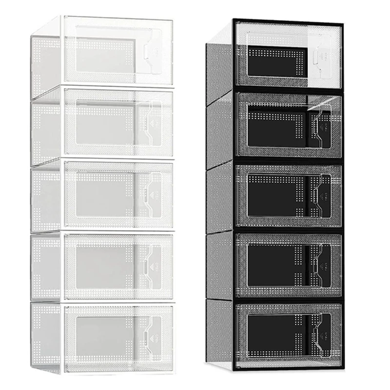 5 PCS Storage Box Drawer-Type Plastic Shoe Rack Transparent Shoe Cabinet Online Celebrity Shoe White