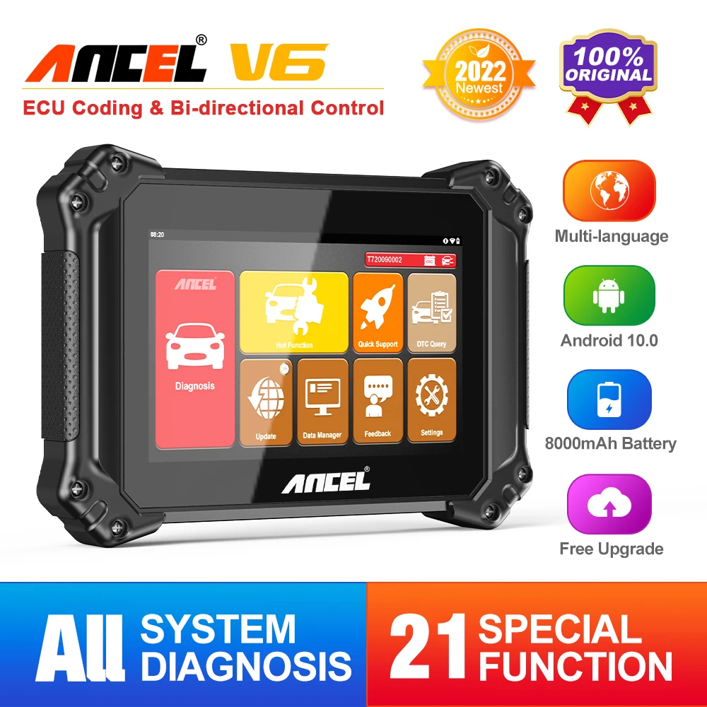 ANCEL V6 OBD2 Car Diagnostic Scanner Tool ECU Coding Active Test A/F IMMO TPMS EPB 21+ Reset All System OBD 2 Automotive Scanner