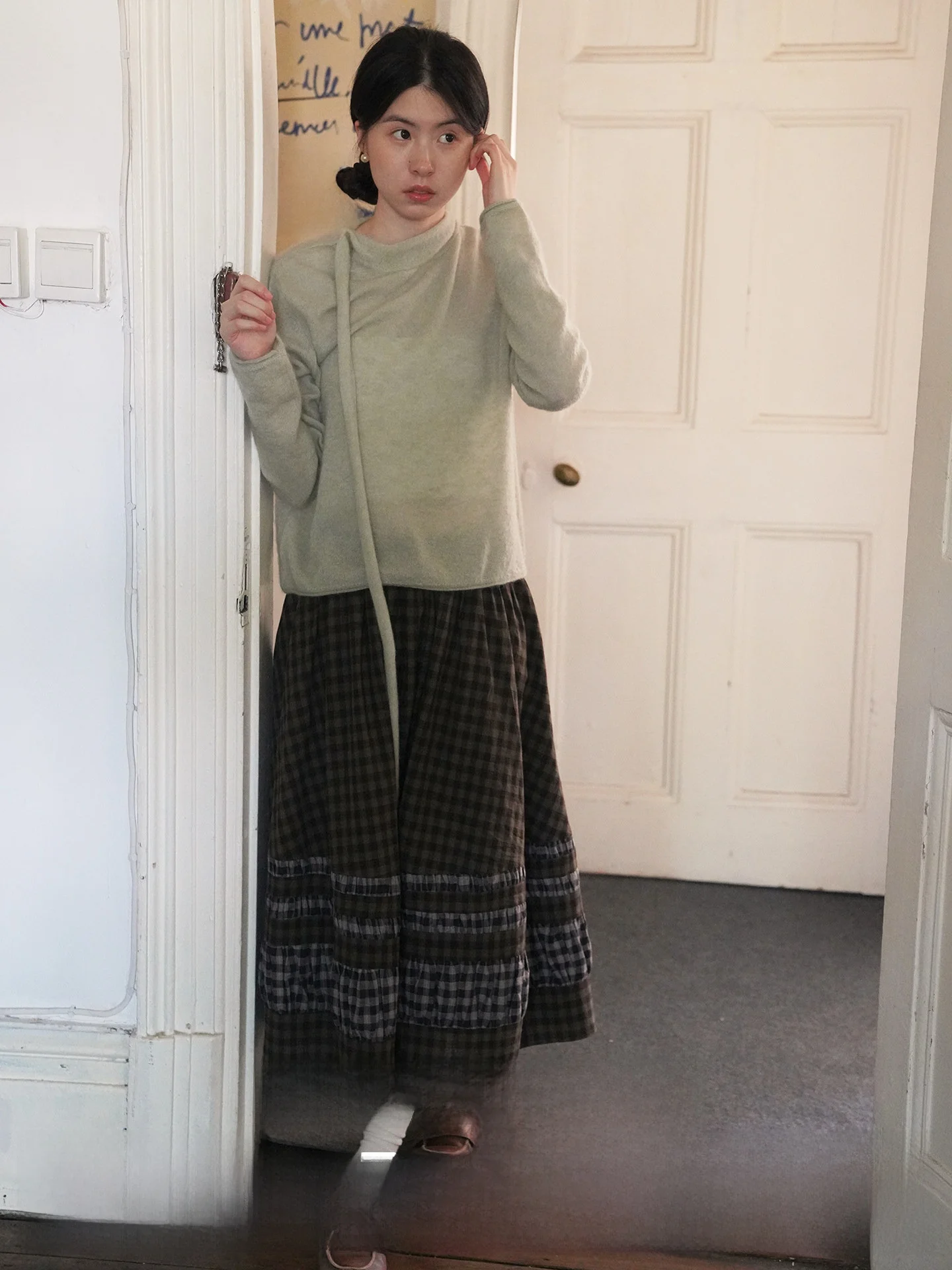 

Женский вязаный топ из смесовой шерсти альпака с поясом, универсальный базовый слой, свитер для многослойных образов, осенняя мода 2025