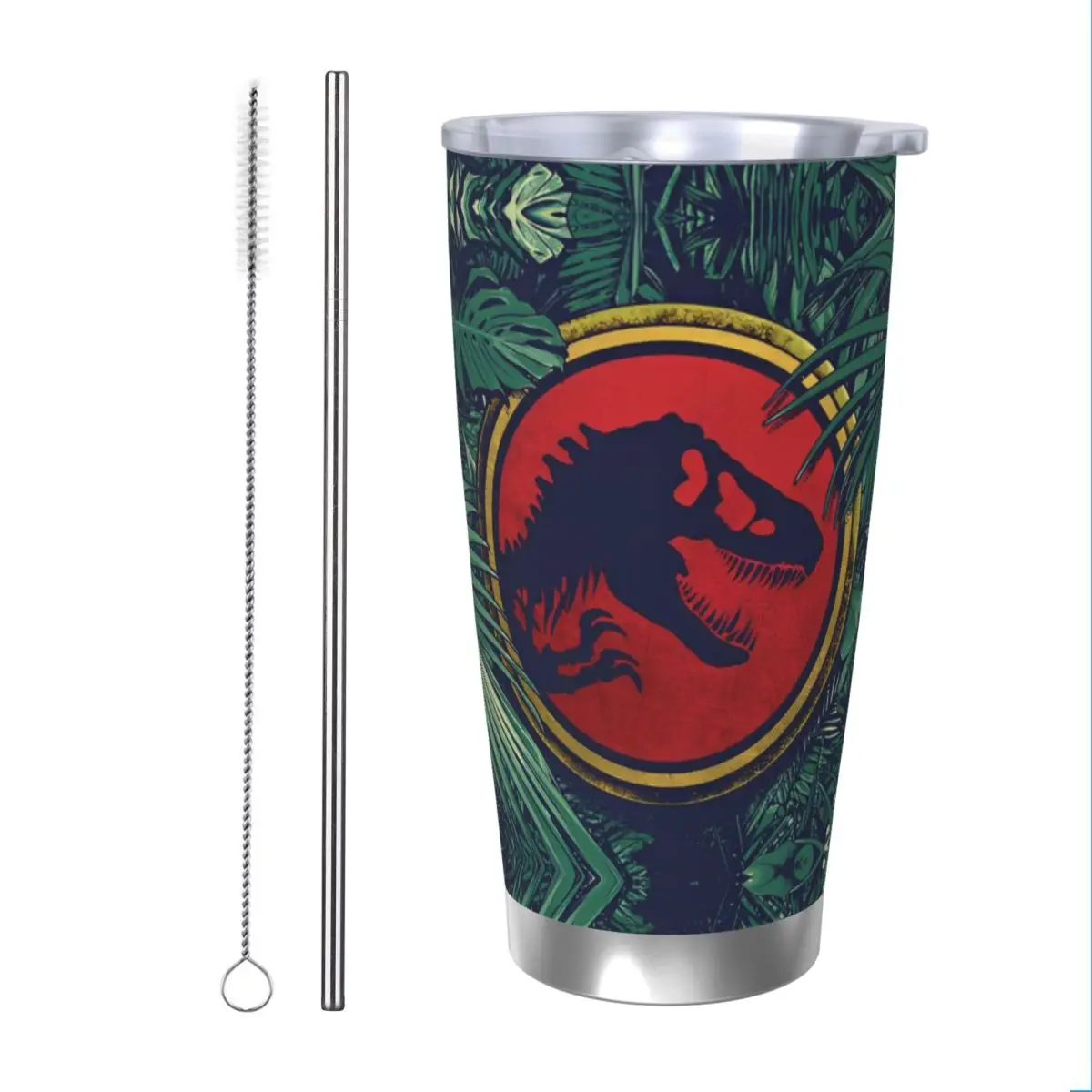 Jurassic Park Dinosaur Insulated Tumbler with Straws Lid Vacuum Coffee Mugs Outdoor Travel Thermos Bottle Cups, 20oz