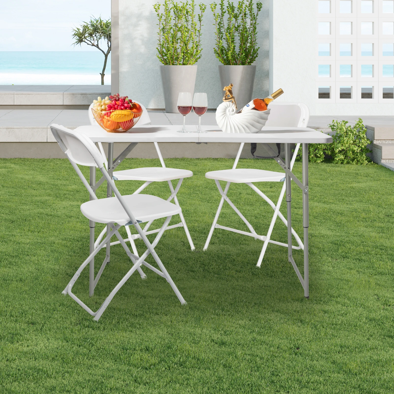 4ft Foldable Lift Patio Plastic Table White