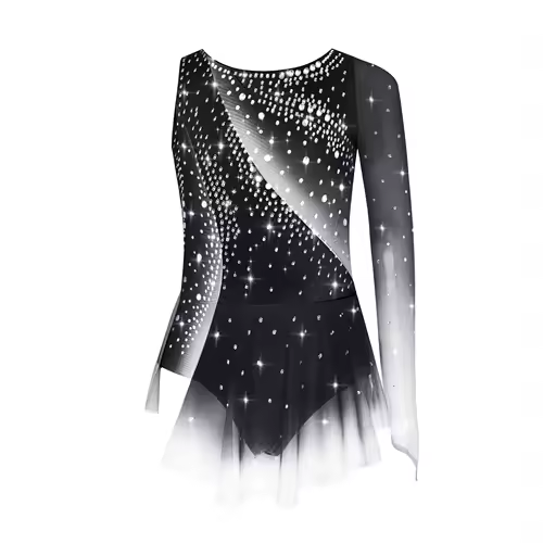 Kids Girls Figure Skating Rhythmic Gymnastics Leotard Dress Asymmetrical Split Shiny Rhinestones Contrast Color Dress Ballerina - Image 22