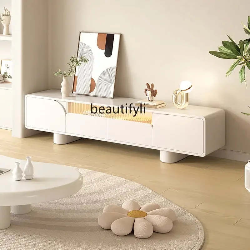 

Floor TV Cabinet and Tea Table Combination Small Apartment Modern Style French Living Room Floor Cabinet