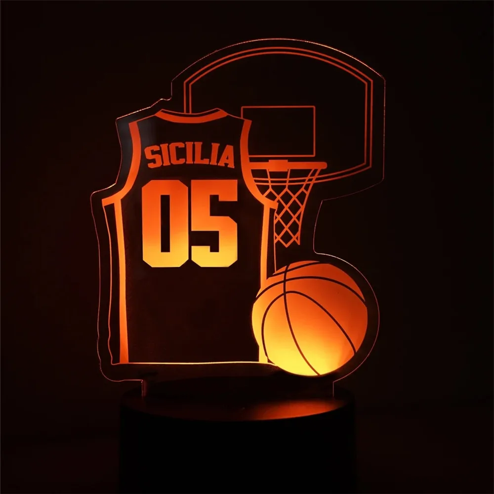 Personalized Sports Jersey LED Night Light Custom Basketball/Soccer/Baseball/Hockey/Rugby/Tennis Player Number Name RGB 3D Lamp