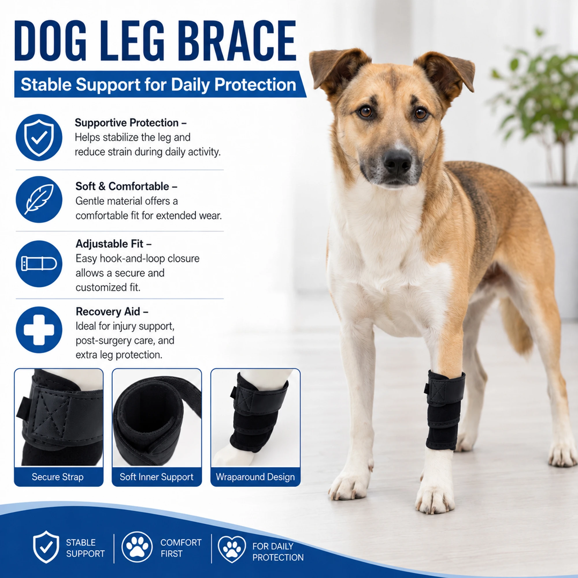 Dog Leg Sleeve Post Op Recovery Stable Support Adjustable Pet Hind Leg Protector Wrap Outdoor Walking Breathable Durable