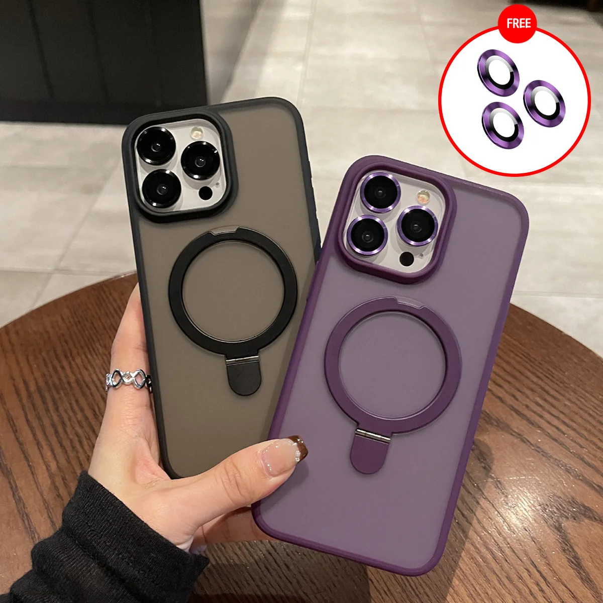 Magnetische Matte Stand Telefon Fall Für iPhone 17 Pro Max Air 16 13 11 15 14 12 17 pro max Kunststoff Funda Abdeckung Mit Objektiv Glas