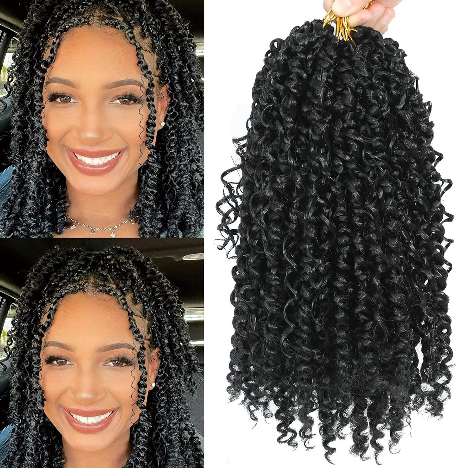 

7 упаковок натуральных черных вязаных крючком косичек в стиле бохо, предварительно закрученных в петлю для наращивания волос Goddess Passion Twist с вьющимися концами, синтетические