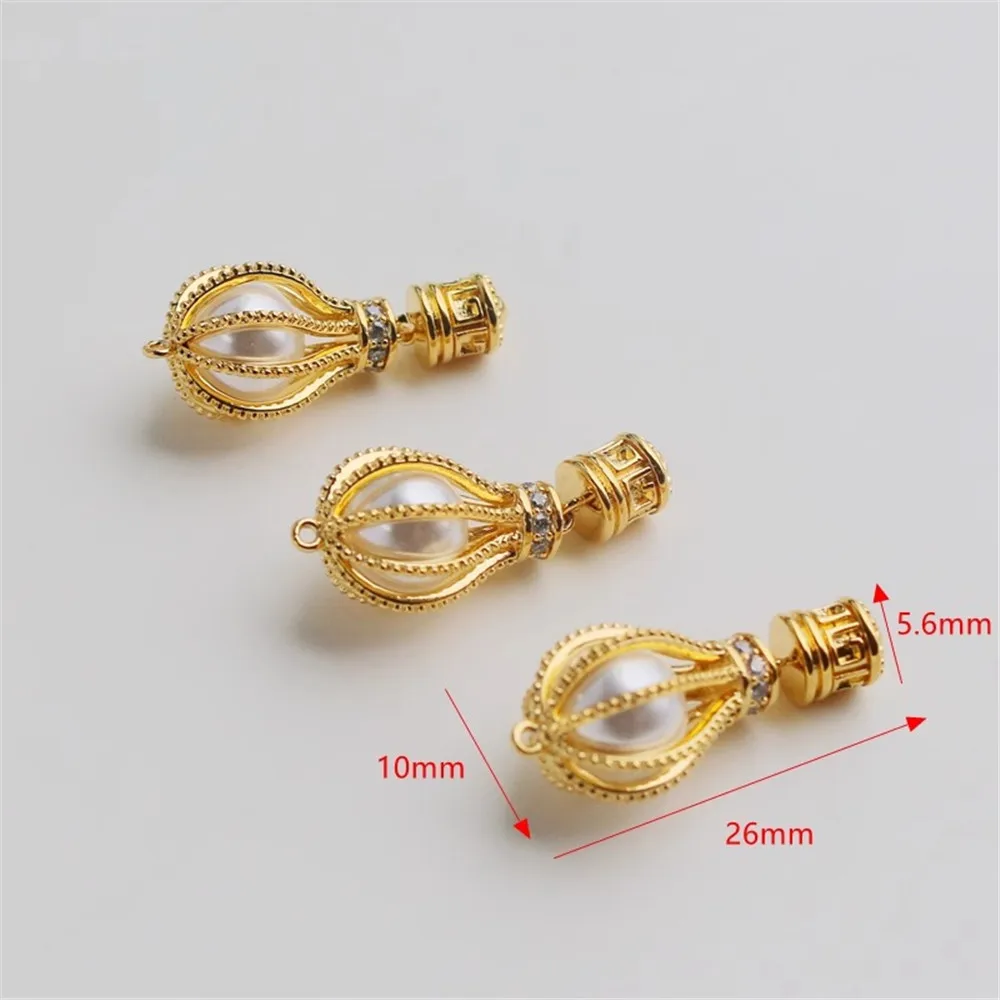 14K Gold-Wrapped Beads with Zircon, Qball, Lantern Shape, Pendant, DIY Jewelry