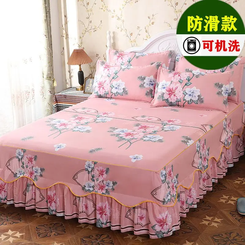 Bed Skirt Cotton Bedspread Set Embroidery Bed Dress Pillow Cases 3 Pieces/Set for King/Queen Double 1.2/1.5/1.8/2M Sheet Cover