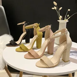 Sandalias de tacón alto para mujer, zapatos de punta abierta con hebilla en el tobillo, informales, talla grande 34-43