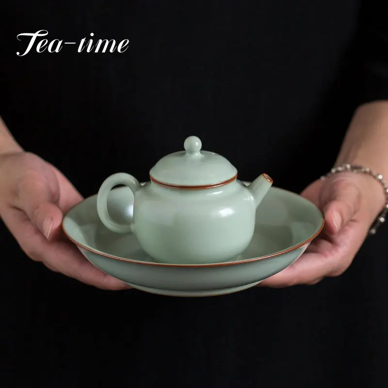 

140ml Retro Azure Ru Kiln Ceramic Teapot Handmade Opened Lotus Seed Pot Can Raise Tea Maker Hand-held Kettle Kung Fu Tea Set