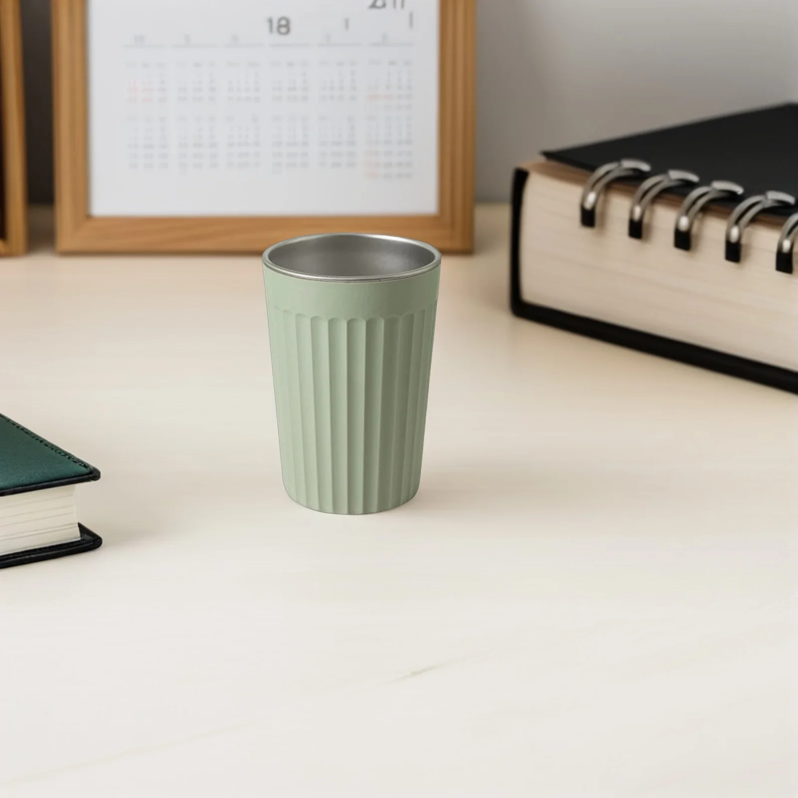 

Stainless Steel Toothbrush Cup 350Ml Green Textured Non-Slip Bathroom Tumbler Easy Clean Multipurpose Sink Rinse Cup Household