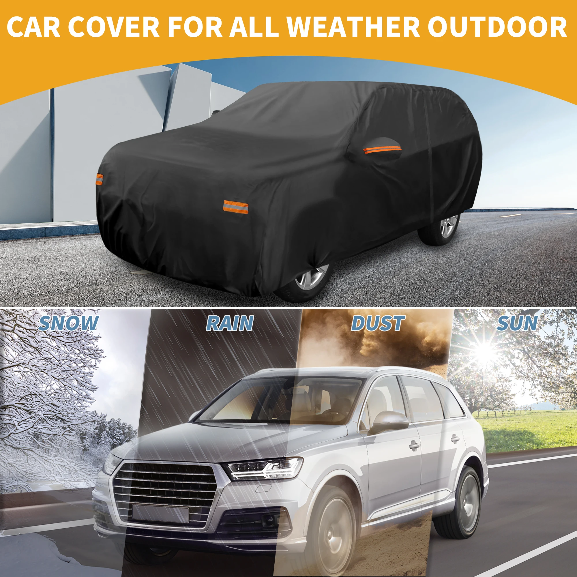 UXCELL Car Cover Waterproof All Weather Rain Protection Full Exterior Cover for Toyota Sequoia 190T-PU with Reflective Strips