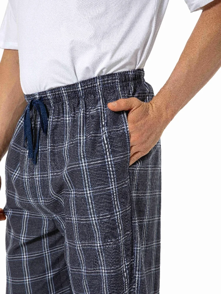 Pantalones sencillos de algodón para hombre, ropa de casa informal a cuadros, de cintura elástica, holgada, con bolsillos de cordón, parte inferior de pijama, 3 piezas