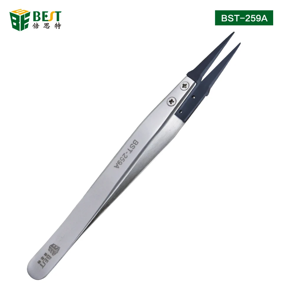 

BST-259A Heat Resistant Non Conductive Stainless Steel Tweezers with Replaceable Pointed Tip Tools Accessories Hot