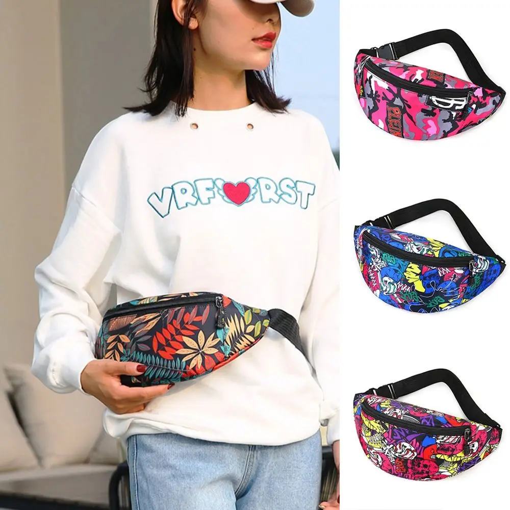 

Fashion Flower Pattern Waist Bag Printing Large Capacity Wallet Nylon Waterproof Shoulder Bag