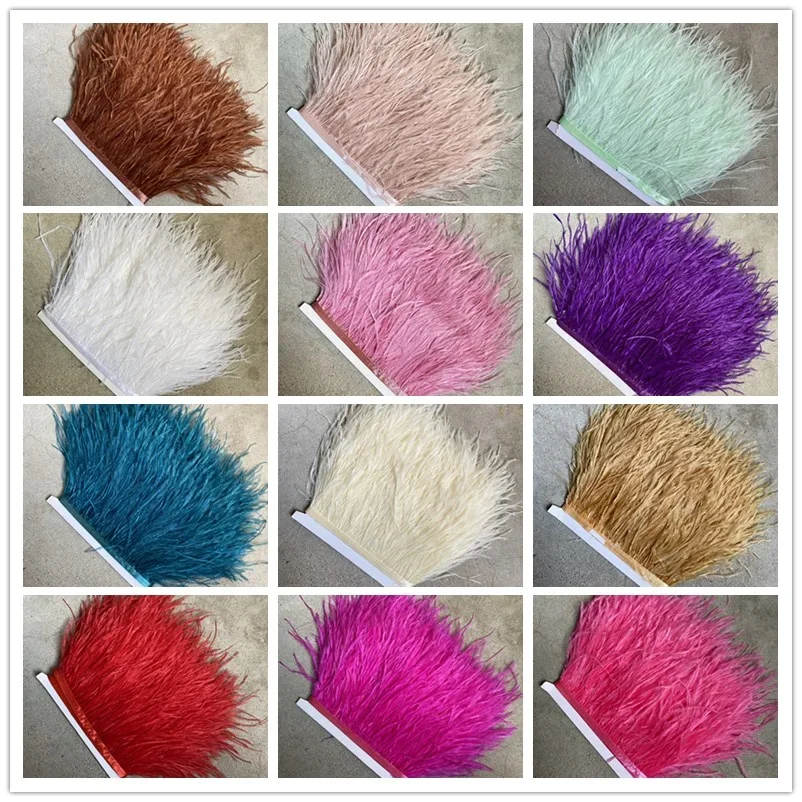 10M Fluffy White Ostrich Feathers Trim Fringe 10-15cm Wedding Party Decoration Feather Ribbon for Dress Clothing Sewing Crafts