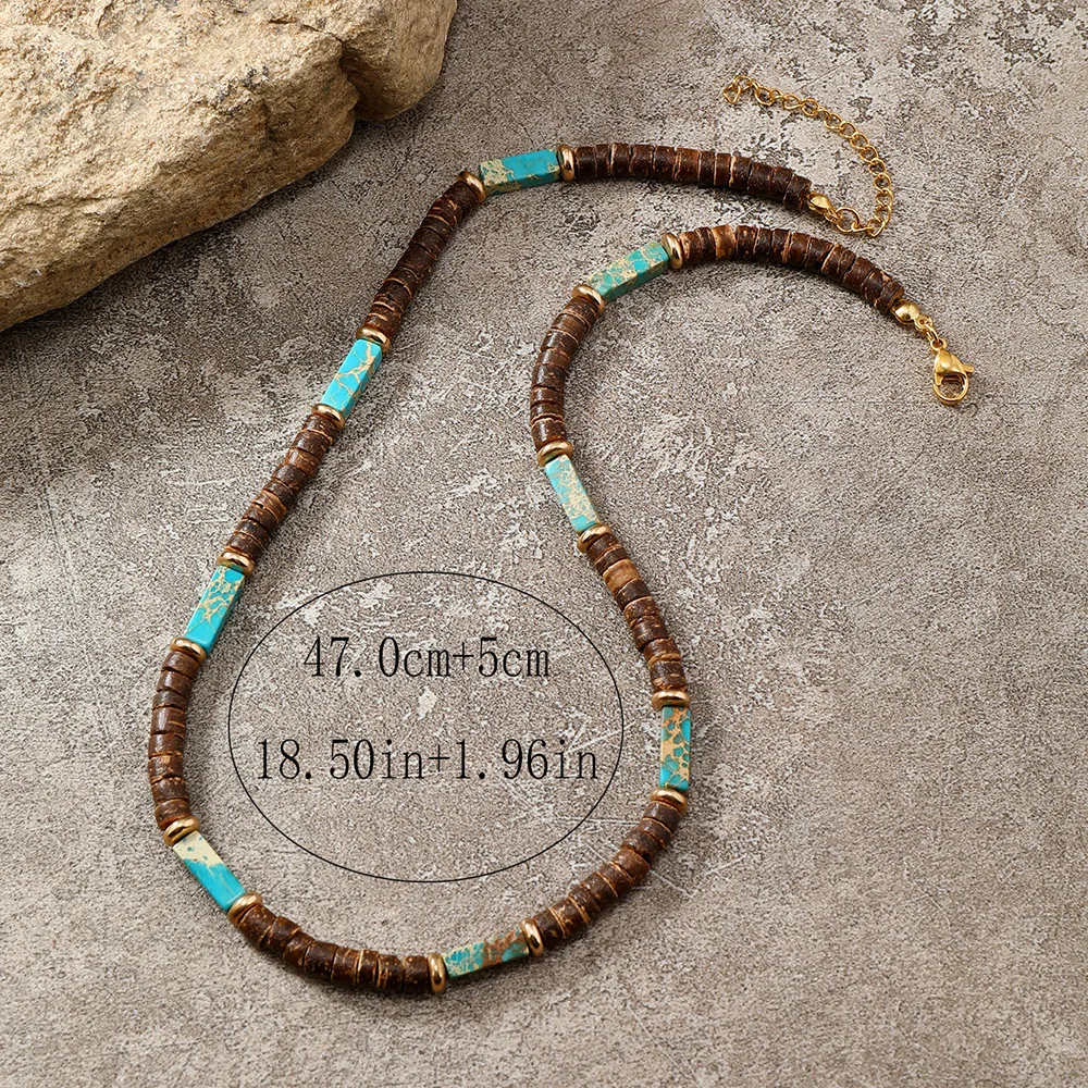 Bohemian Coconut Shell Natural Stone Necklace For Men Ethnic Vintage Hip-Hop Choker Necklace Jewelry Gifts