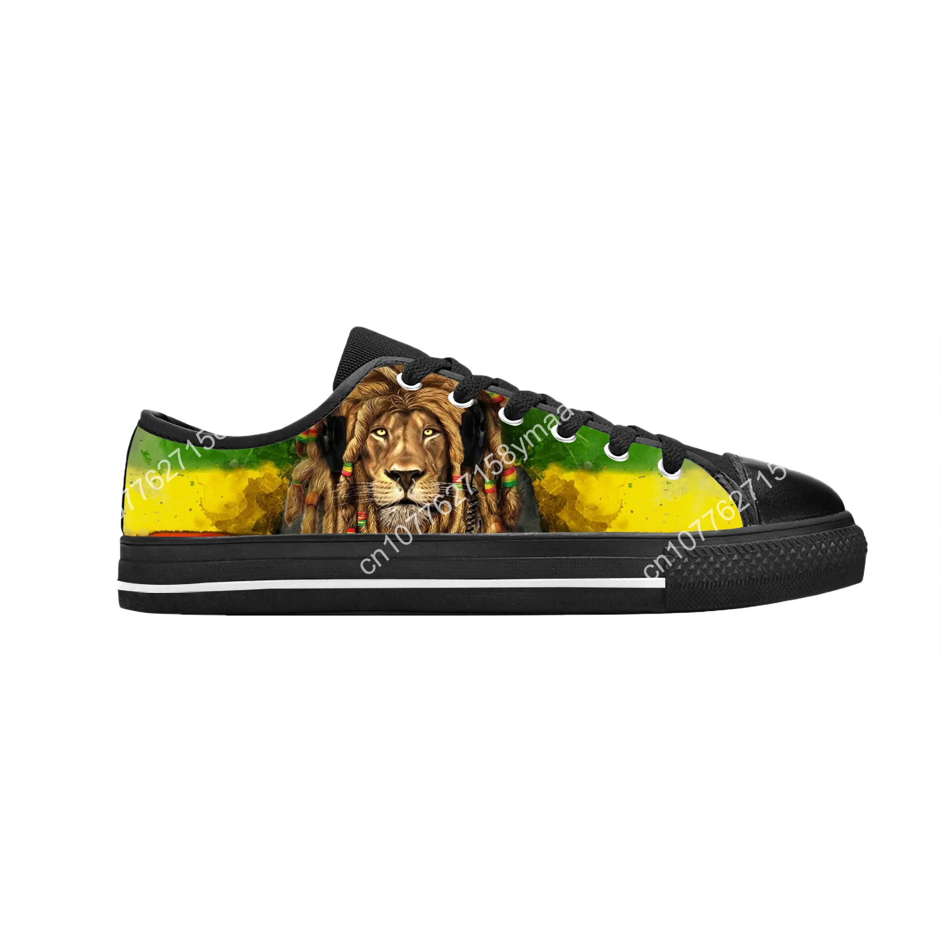 레게 라스타 라스타파리 라이온 오브 유다 뮤직 락 캐주얼 천 신발, 로우탑 편안한 통기성 3D 프린트, 남녀공용 스니커즈 / 남성 신발