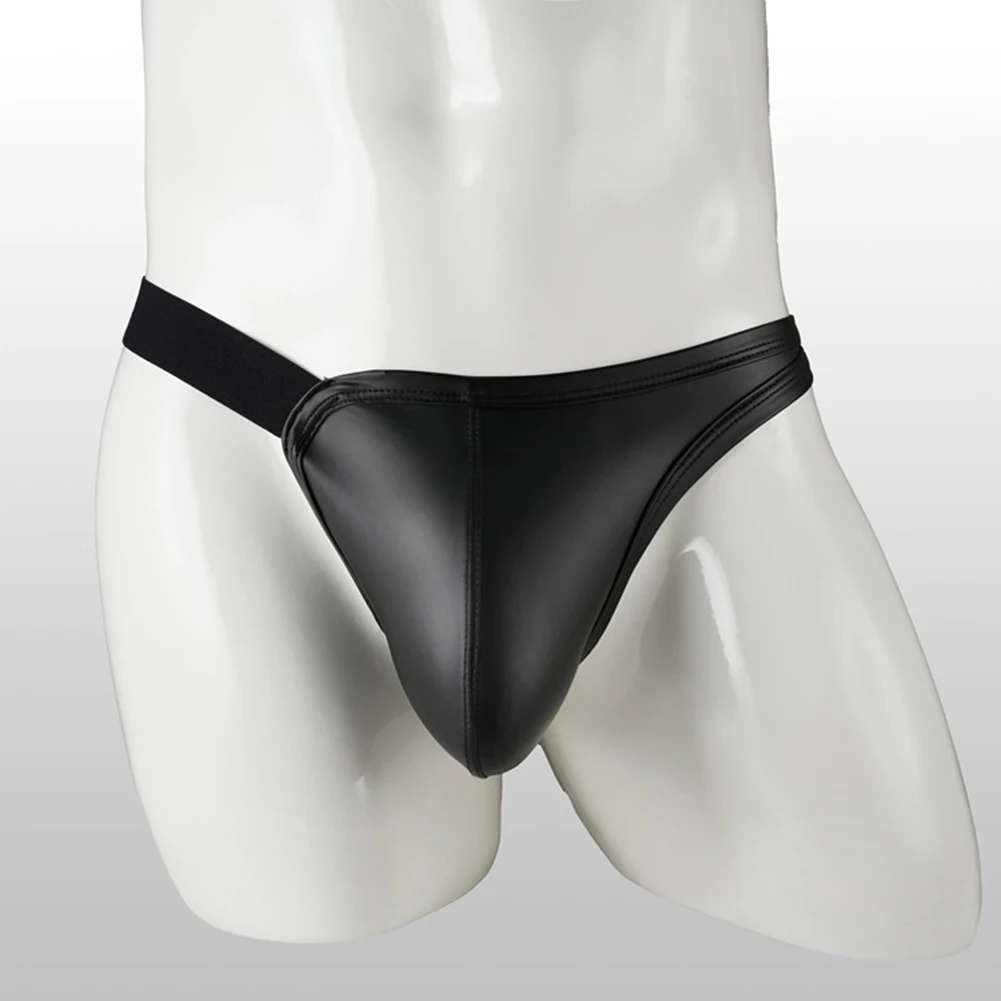

Comfortable Men Faux Leather Briefs Bikini Underwear Bulge Pouch Thongs G-strings M-XXL Size Male Panties Bottoms