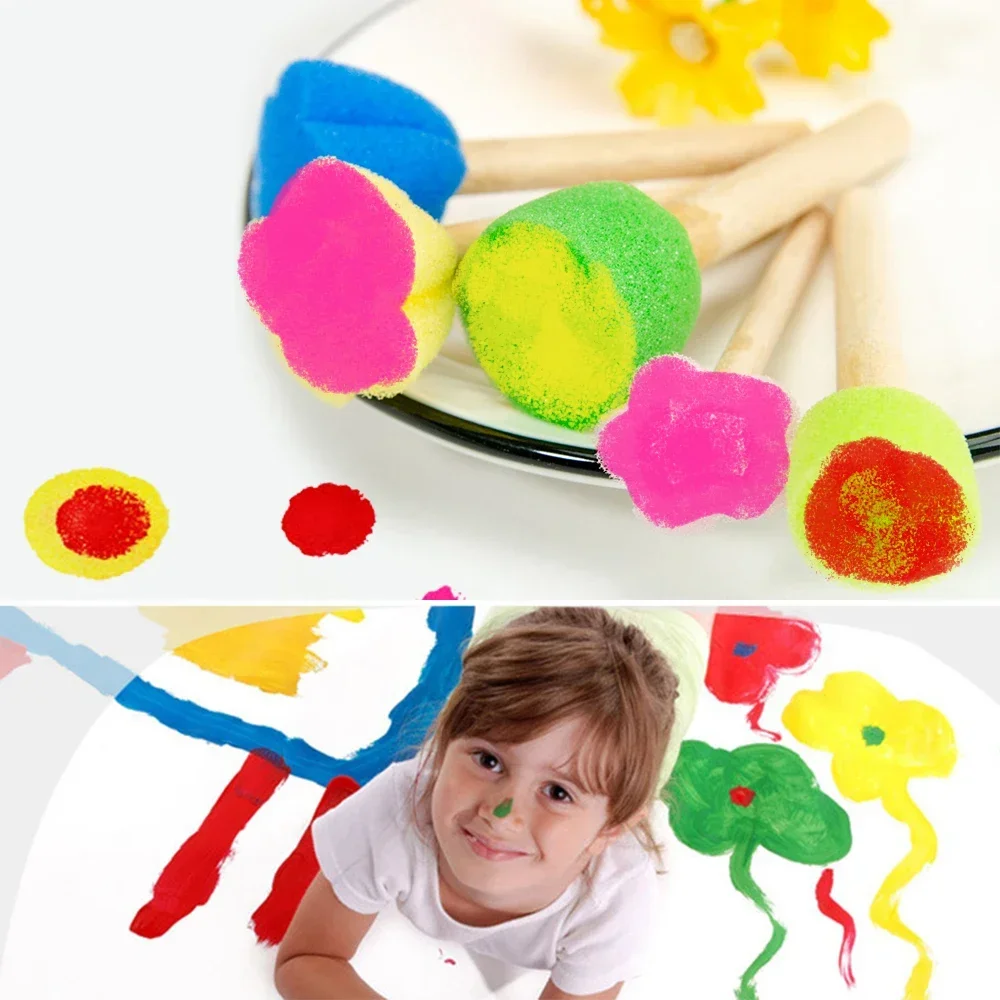 Kits de pinceles de esponja para niños pequeños, juguetes de dibujo de flores para niños, pintura educativa, arte y artesanía, creatividad, 5 uds.