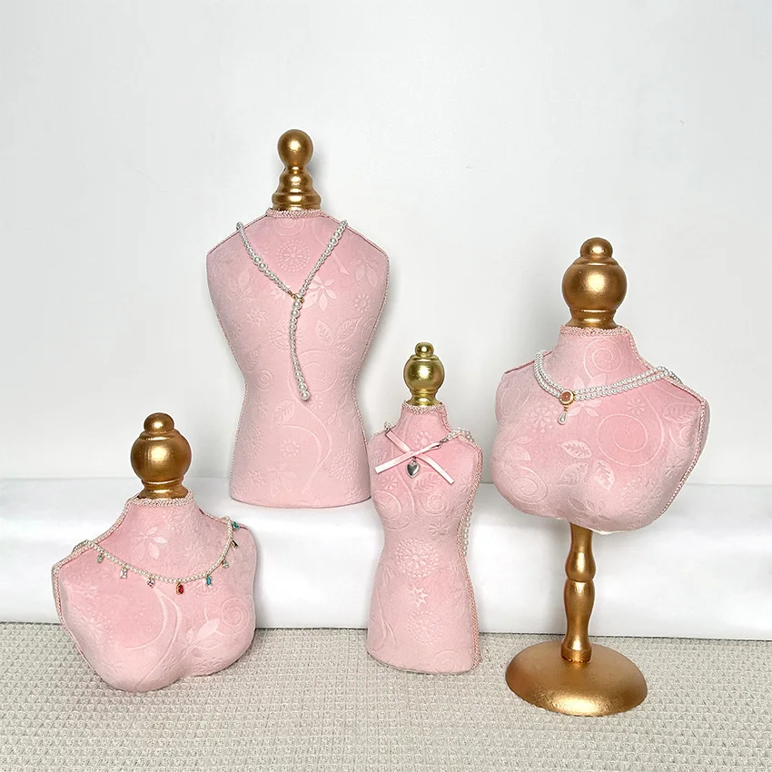 

Pink High-end Jewelry Display Rack Portrait Neck Pearl Necklace Jewelry Rack Live Stream Props Stall Display and Wholesale