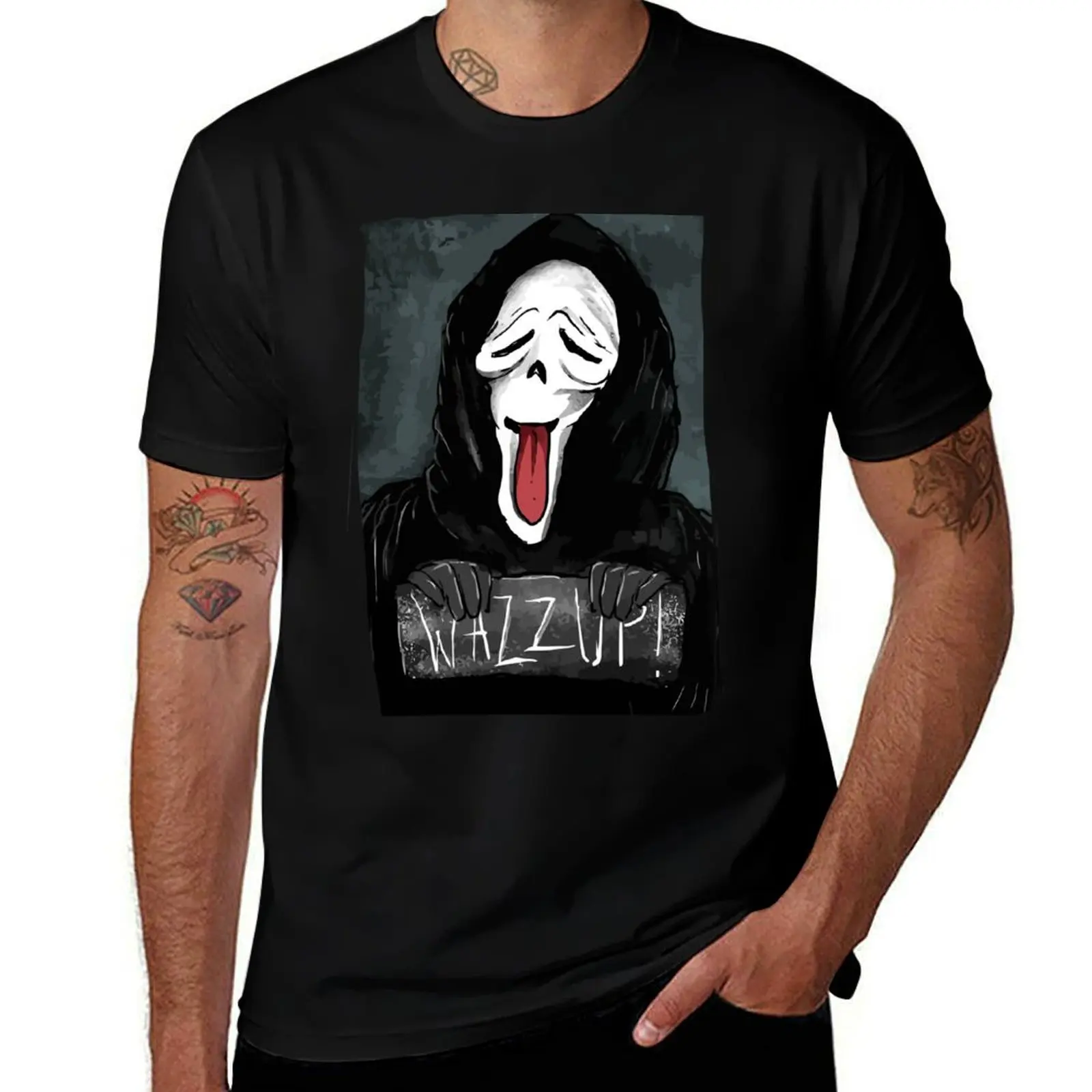 Ghost Face Wazzup T-Shirt blue lock valentines boutique clothes anime shirt mens graphic t-shirts