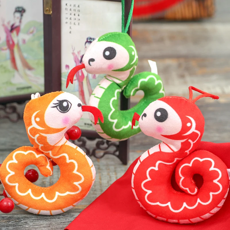 Cartoon Printed Small Snake Plush Small Pendant Bag Keychain Zodiac Snake Year Mascot Plush Toy