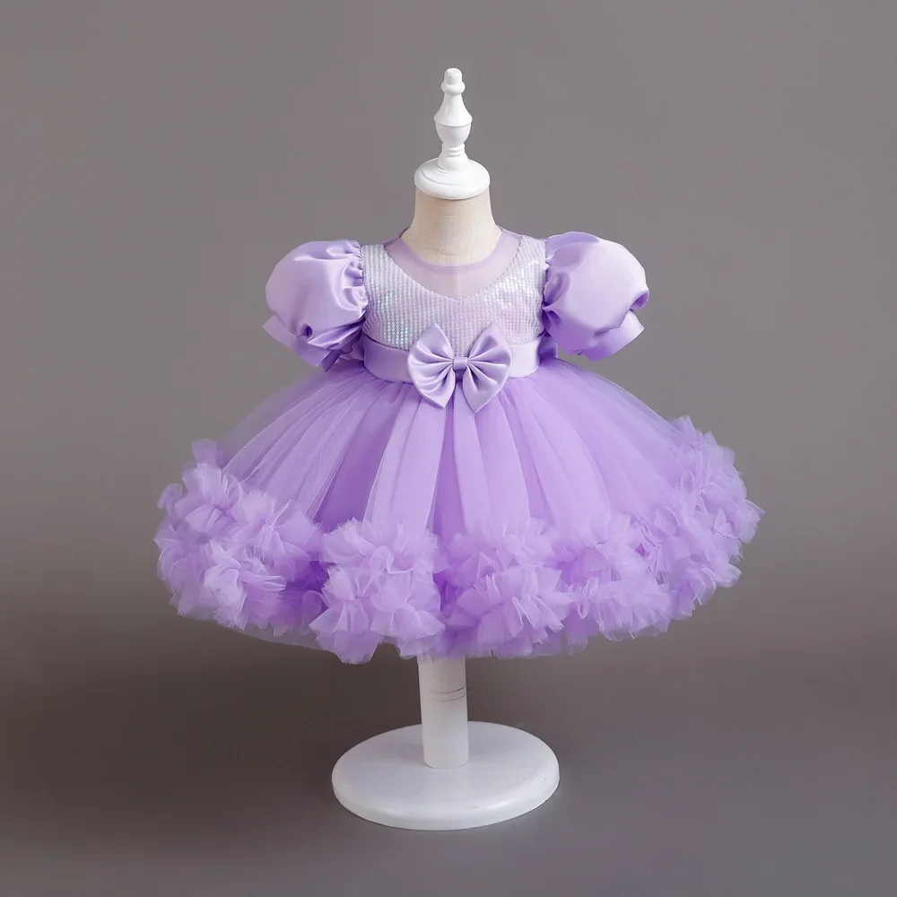 Girls Birthday Princess Dress Cute Puffy Sleeve Mesh Ball Gown 1 To 6 Y Toddler Photo Shoot Costume Flower Child Wedding Dresses