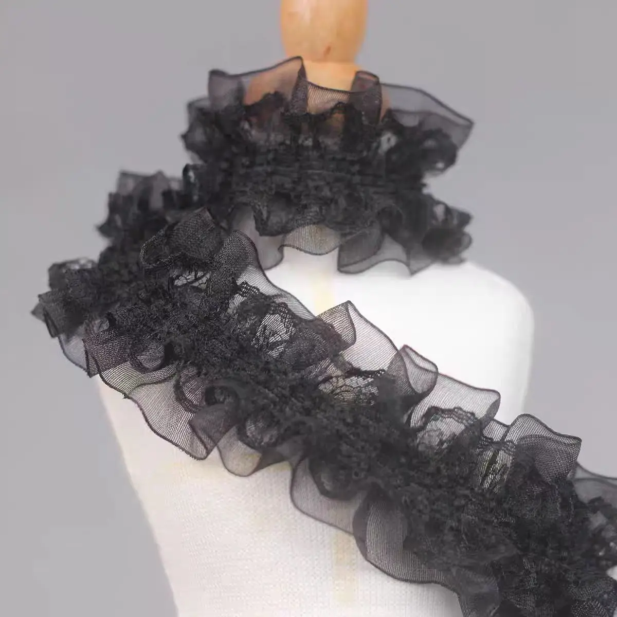 2 Yards Double Layered Pleats Embroidery Lace Fabric For Dress Hats Bags Accessories DIY Sewing Repair