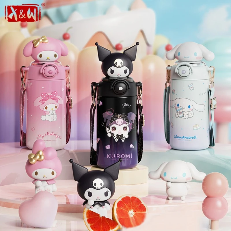 

X&W For Sanrio Hello Kitty Insulated Cups 600ML Stainless Steel Cartoon Thermal Bottle with Straw Keep Hot & Cold Water Bottle