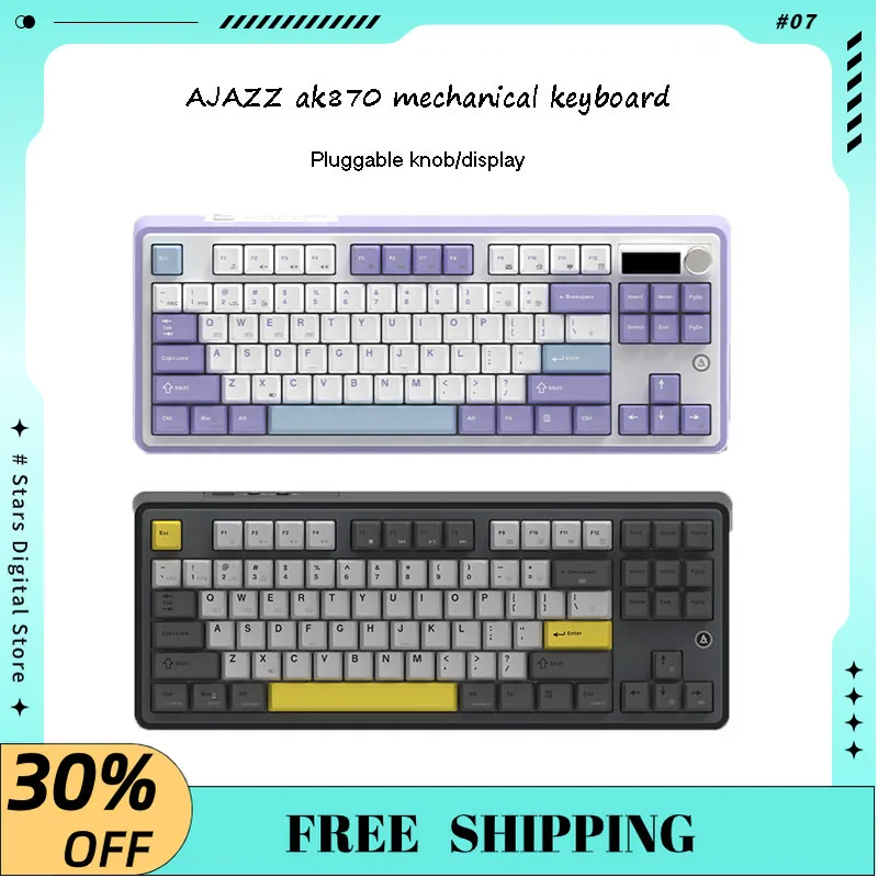 

Ajazz Ak870 Mechanical Keyboard Wireless Three-mode RGB Hot-swappable Screen Knob Customized PC E-sports Gamer Gasket Keyboard