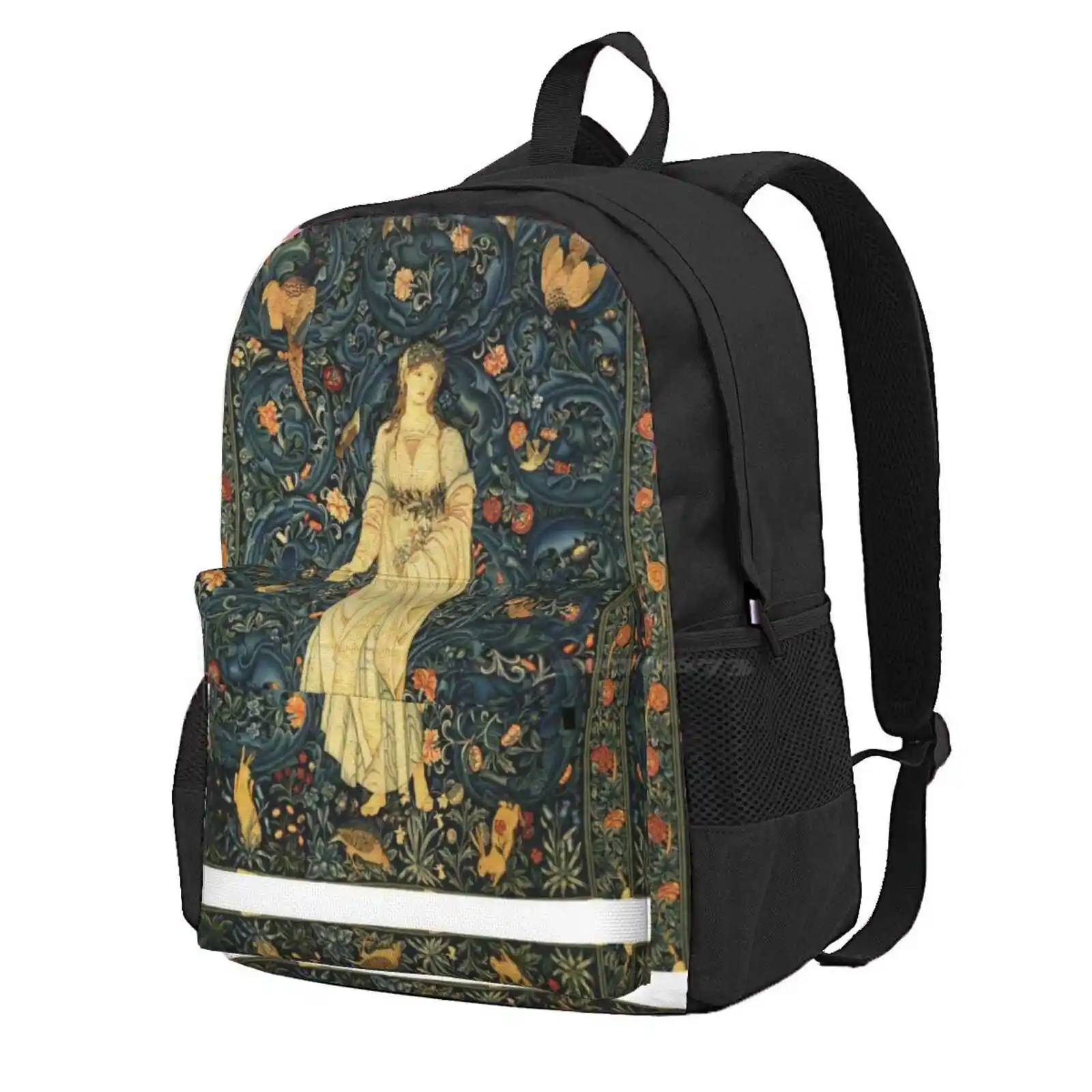 

Lady Flora, Greenery, Forest Animals ,Pheasant Birds ,Rabbits Blue Green Floral Tapestry Hot Sale Schoolbag Backpack Fashion