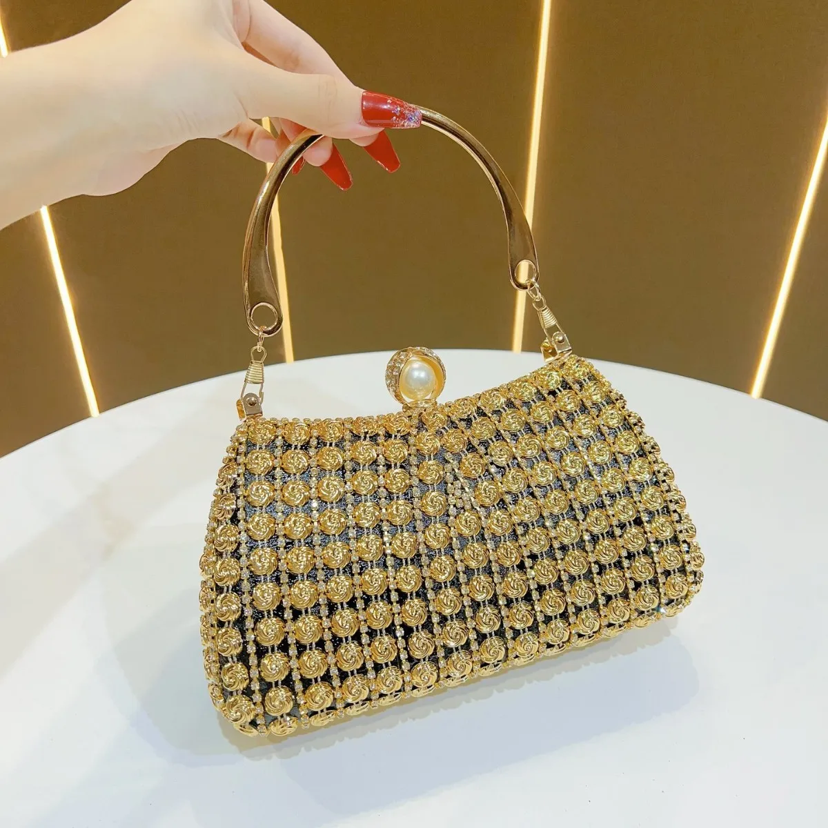 

Bloomsteps New Chinese Style Vintage Rhinestone-Embellished High-End Bridal Handbag, Women's Evening Bag, Cheongsam Bag