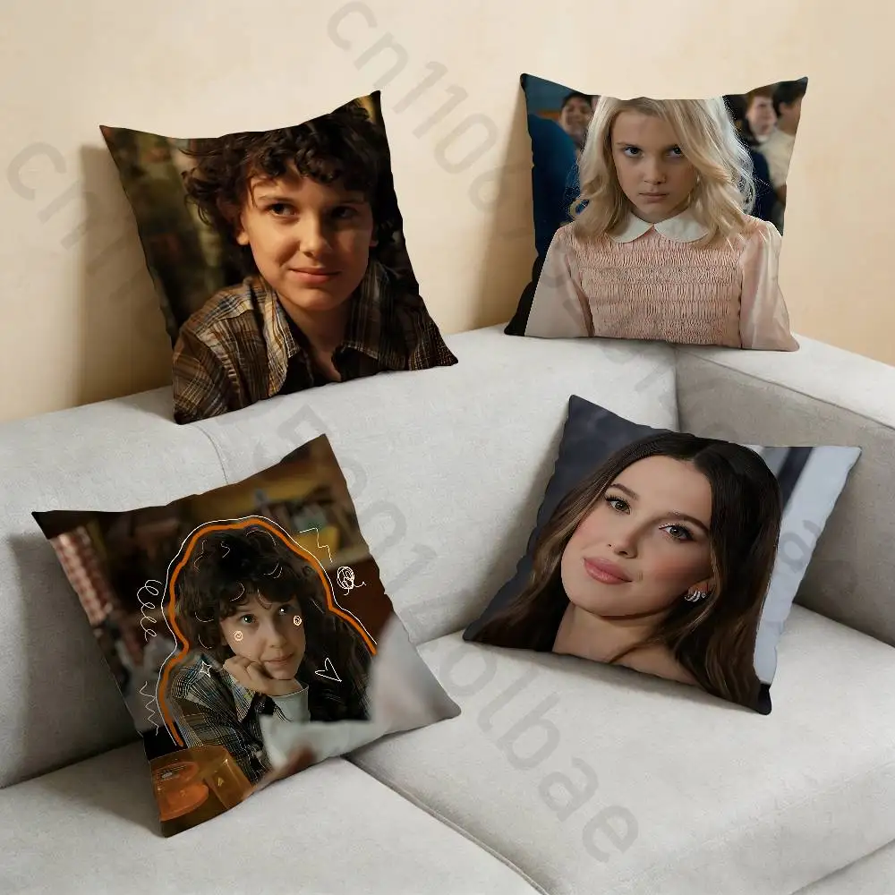 

M-Millie Brown Stranger Pillow Case Square Double-Sided Printing Short Plush Sofa Cushion Cover Bedroom Bedside Pillow