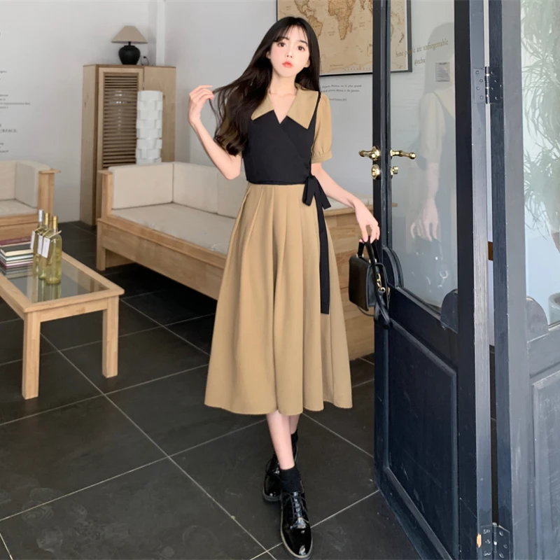 Summer New Women's Dresses Fashion Fake Two Loose Large Size Casual Temperament Commuter Irregular Elegant Long Daily Midi Dress