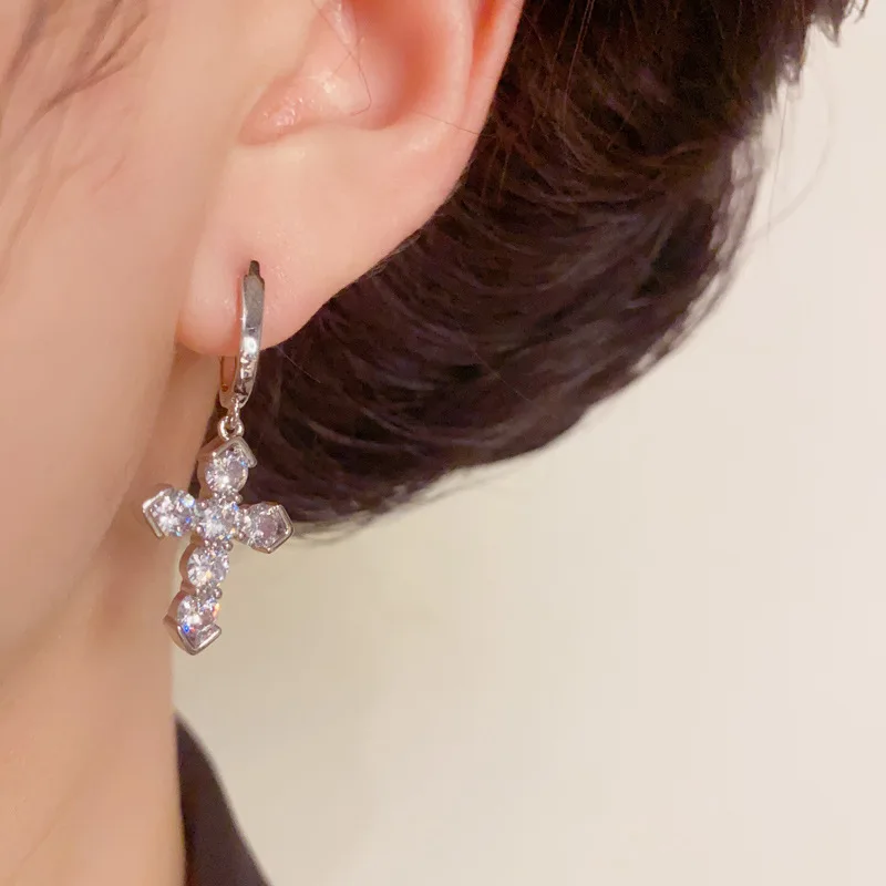 

European and American Style Design, Super Sparkling Zircon Cross Tassel Earring for Women, Simple and High-quality Earrings