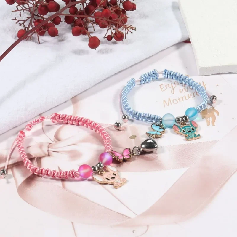 

2pcs/set Disney Lilo & Stitch Bracelets Cartoon Stitch Love Magnet Rope Chain Wristband for Couple Good Friend Bestie Gifts