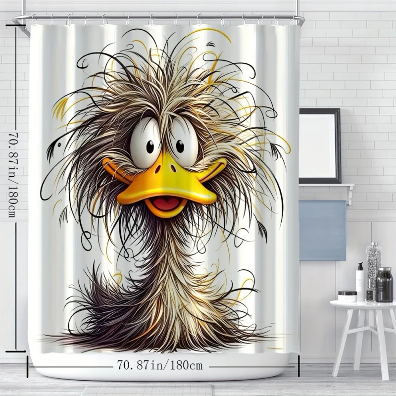 YWJHUI Cute Cartoon Duck Shower Curtain, Polyester Water-Resistant Fabric Knit Weave, Machine Washable with Hooks Included,