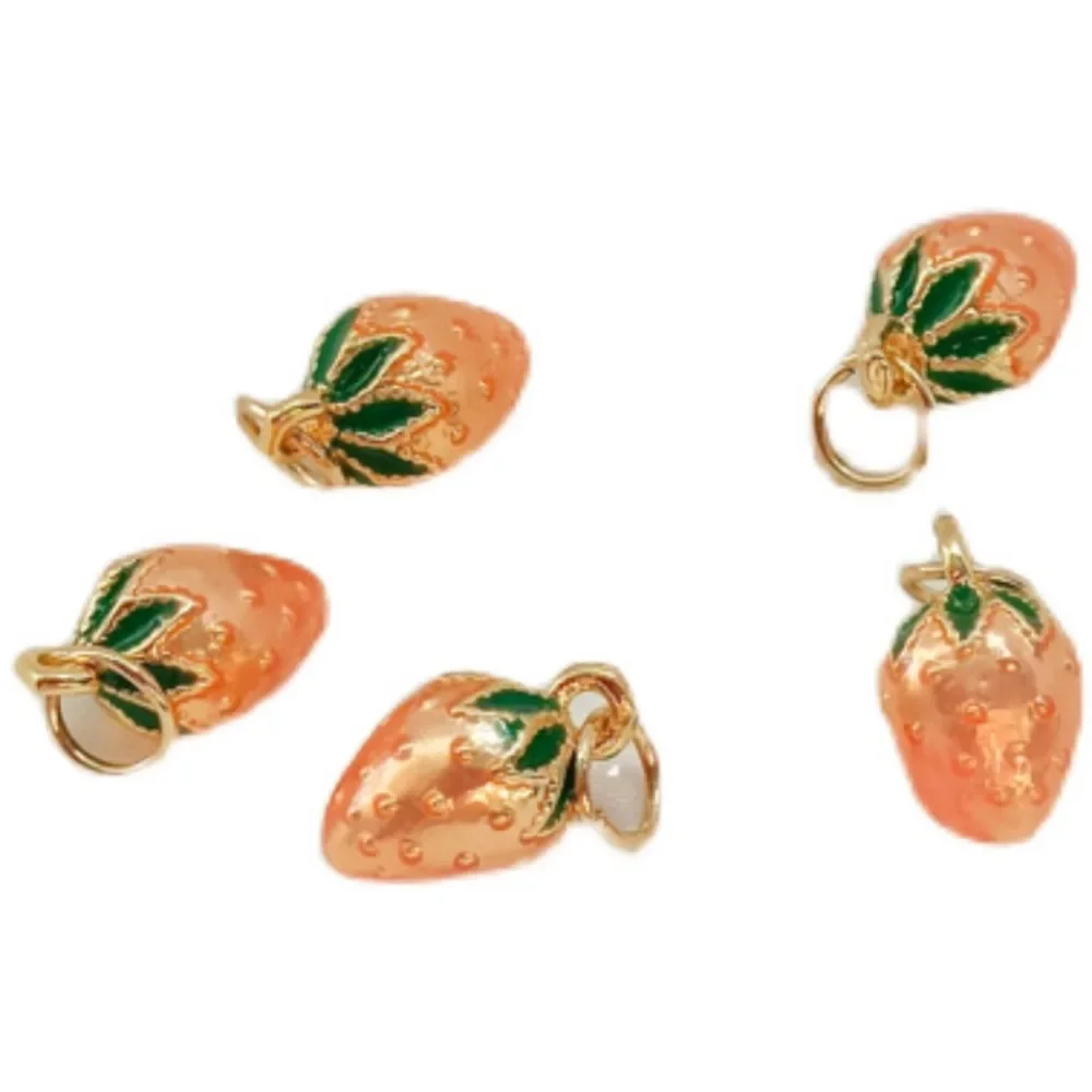 إكسسوارات قلادة على شكل فراولة صغيرة مطلية بالذهب عيار 14 قيراط، مجوهرات مصنوعة يدويًا، إكسسوارات الفاكهة