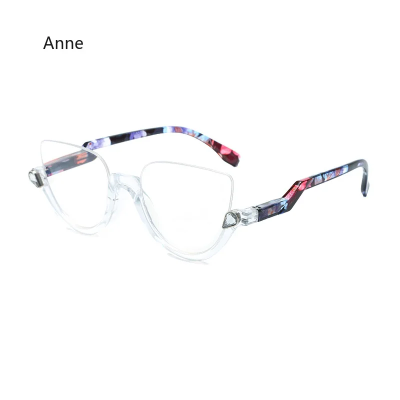 Lady Half Frame Crystal Reading Glasses Fashion Cat Eyes Presbyopia Eyeglasses Europe&America Blocking Blue Light Eyewear gafas